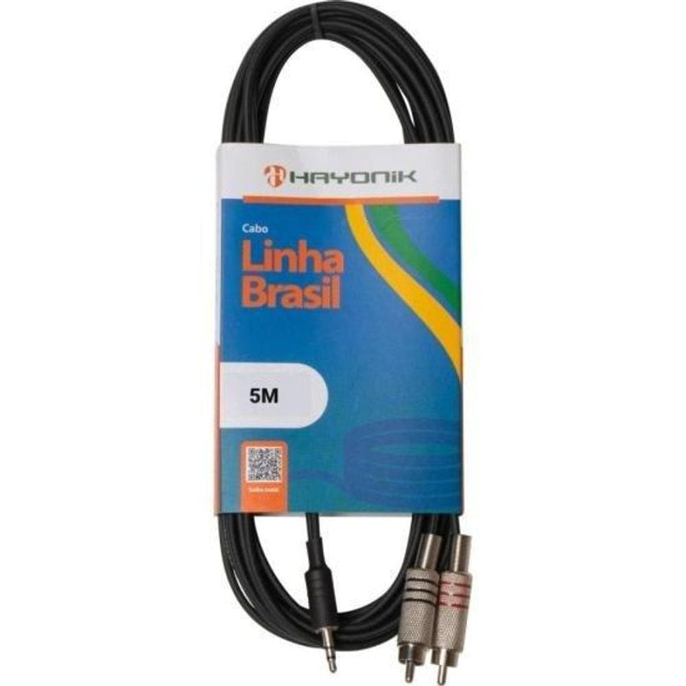Cabo de Áudio Linha Brasil P2 Estéreo X 2 RCA 5m Preto HAYONIK [F003]