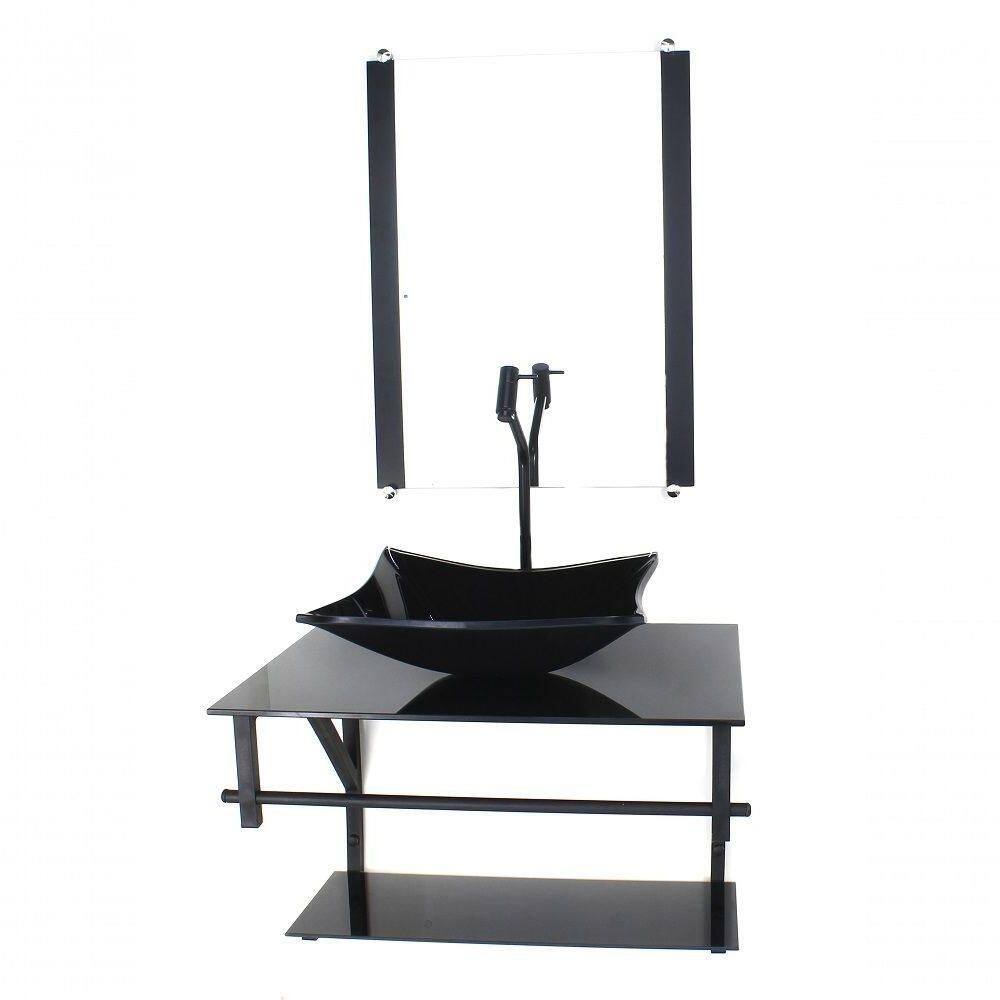 Gabinete De Vidro Para Banheiro 60cm Cuba Com Torneira Preta
