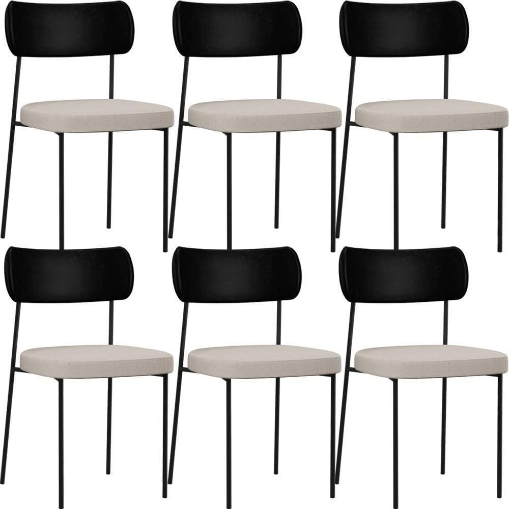 Kit 06 Cadeiras Para Sala De Jantar Melina L02 Preto Cru