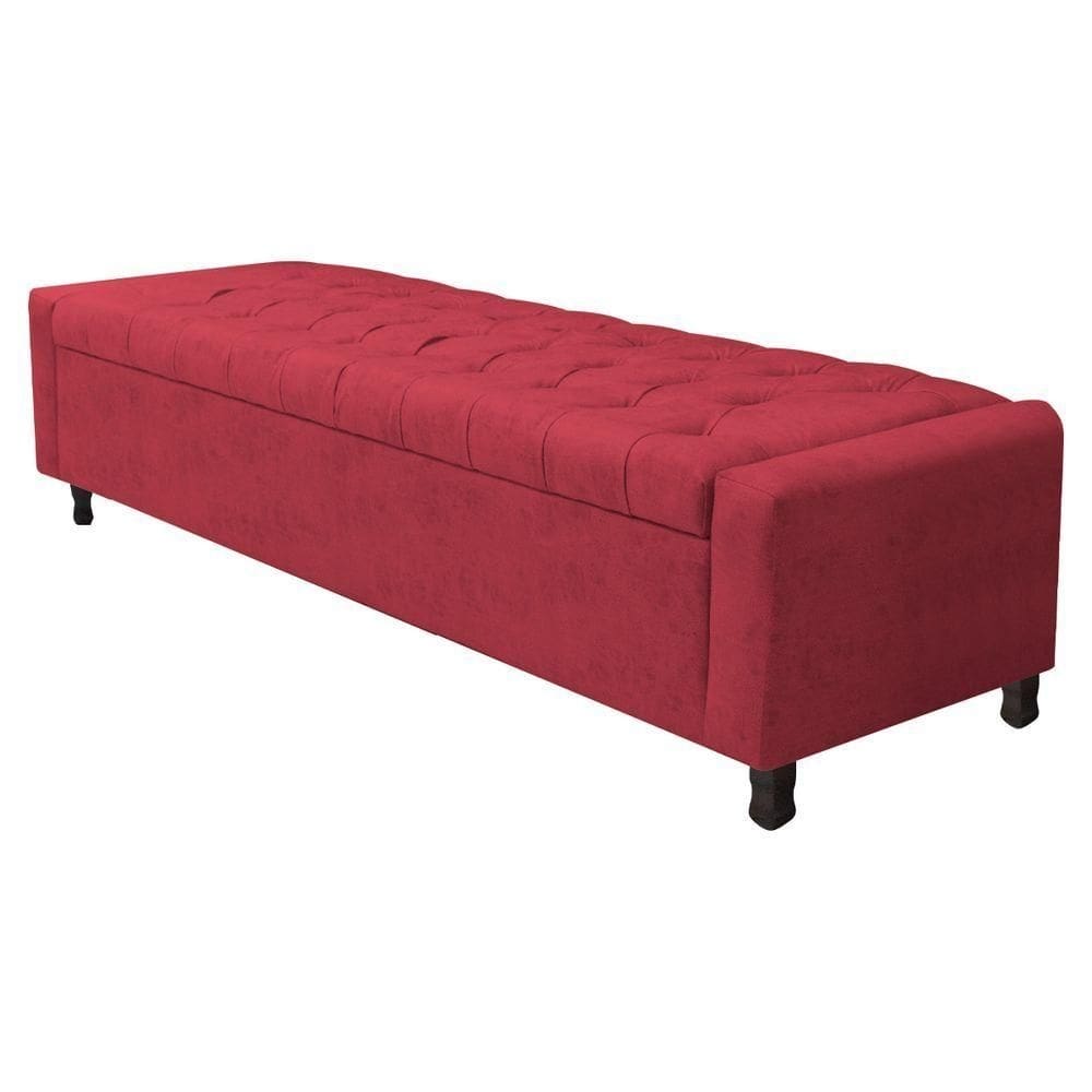 Calçadeira Baú Casal Everest P02 140cm Para Cama Box Suede - Doce Sonho Móveis Vermelho