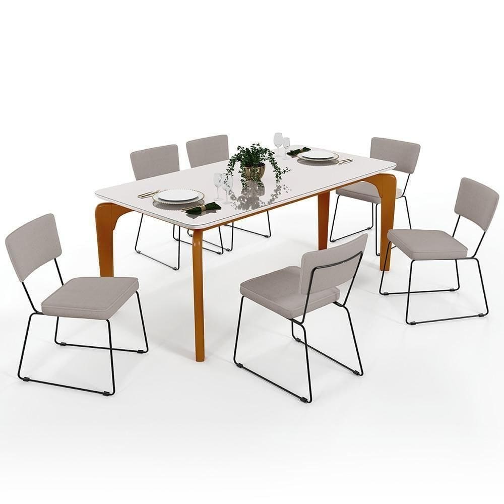 Mesa De Jantar 160cm Off White Nature Com 6 Cadeiras Bege