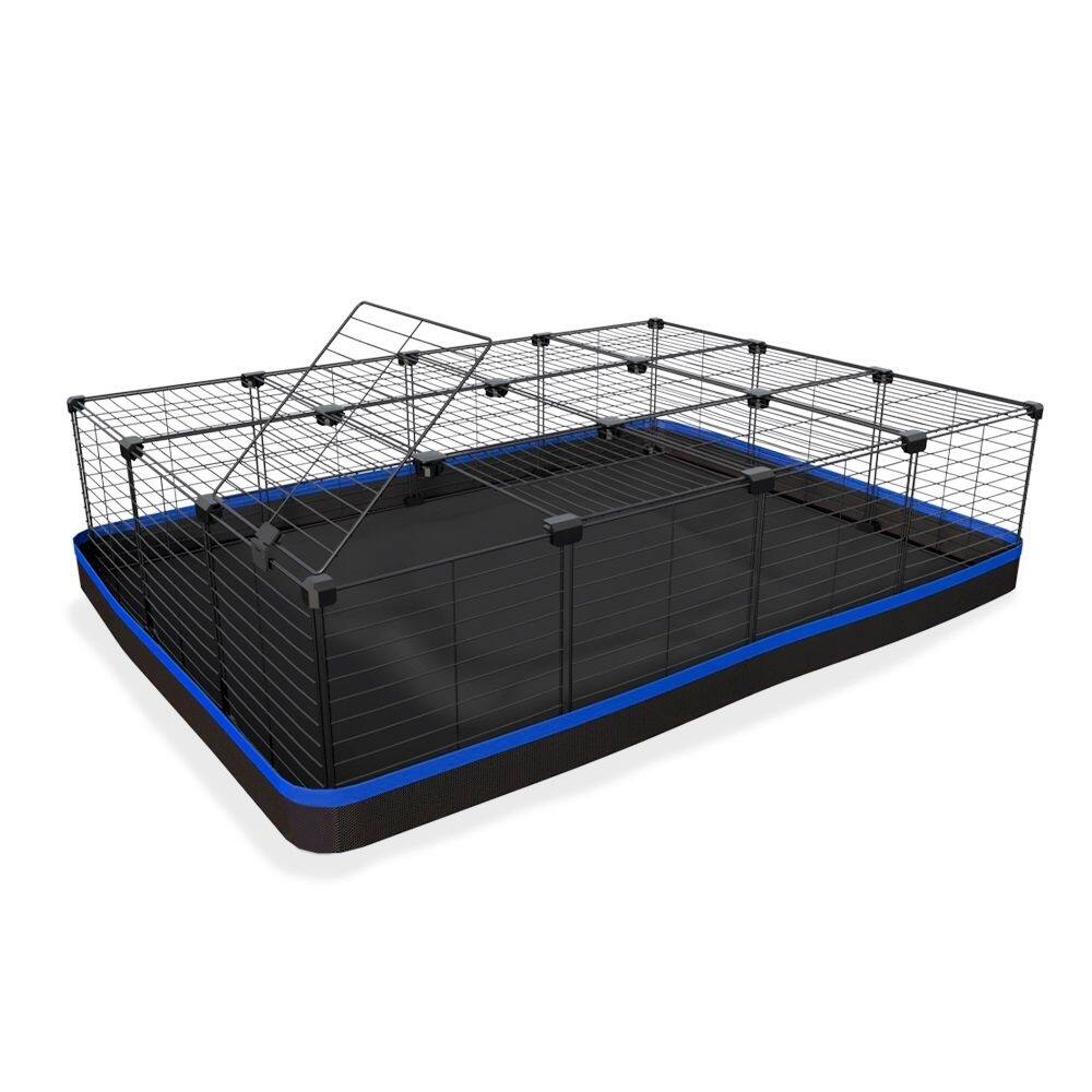 Cercado 90X120x30 Cm Preto Com Teto Tela 2,5X15cm Bandeja Nylon Azul