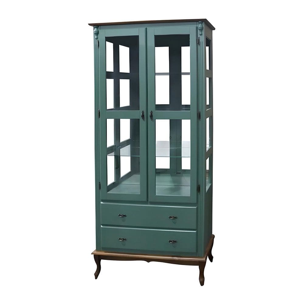 Cristaleira com Espelho 2 Portas 3 Prateleiras de Vidro 2 Gavetas Pés Luiz XV Sevilha -E