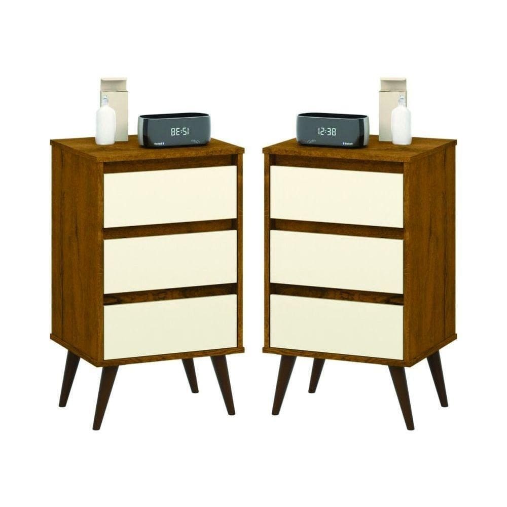 Conjunto De 2 Mesas De Cabeceira Mundo Retrô Freijo OffWhite
