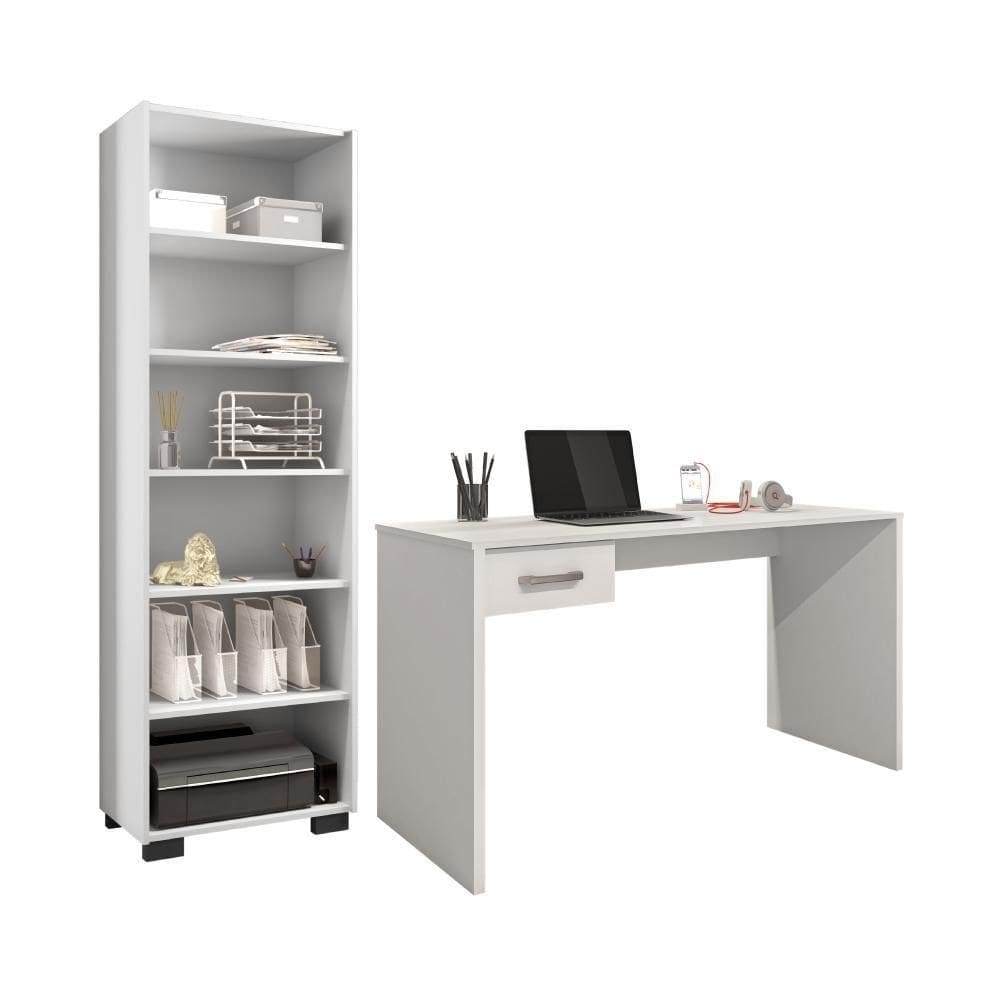 Kit Mesa De Computador E Estante Shanti Branco Trama