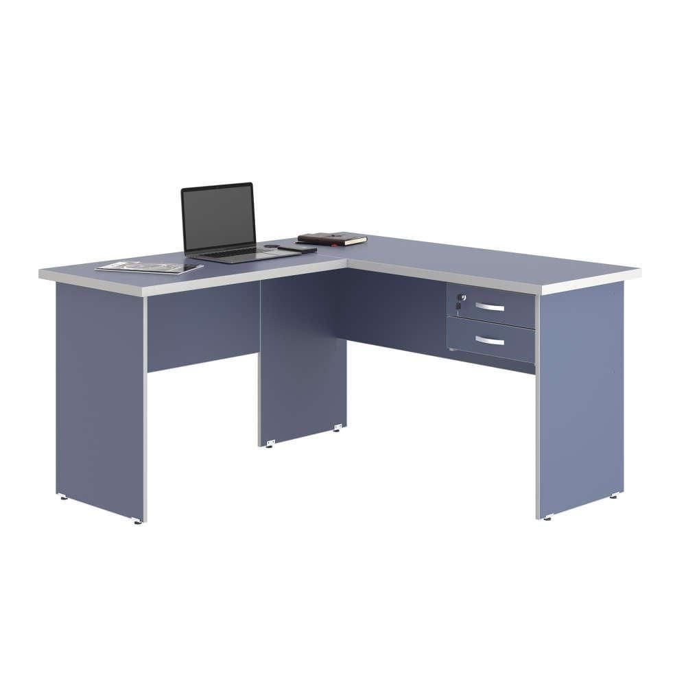 Escrivaninha Em L Com 02 Gavetas Chair Azul