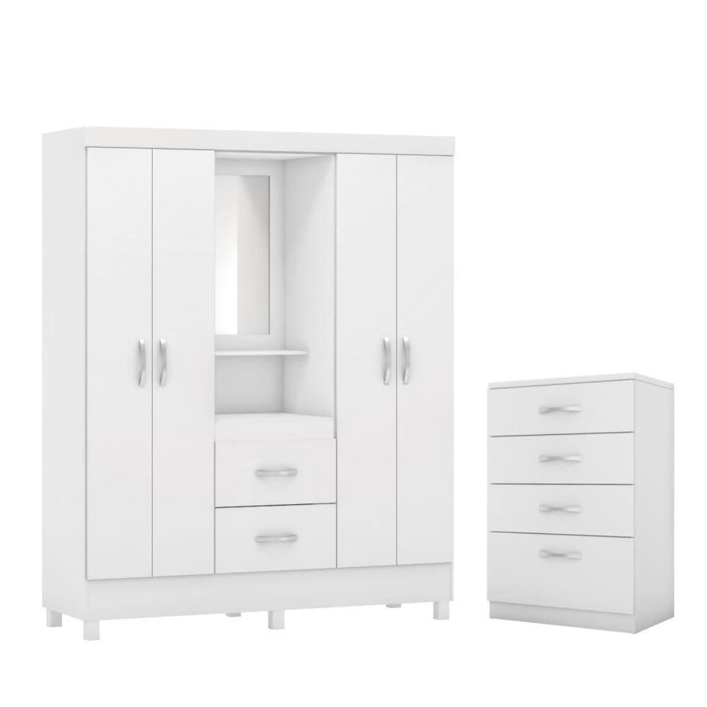Jogo De Quarto Roupeiro E Comoda Essen Branco