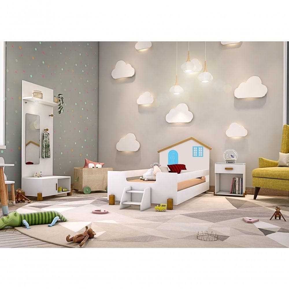 Cama Infantil Casinha Branco Mel E Azul