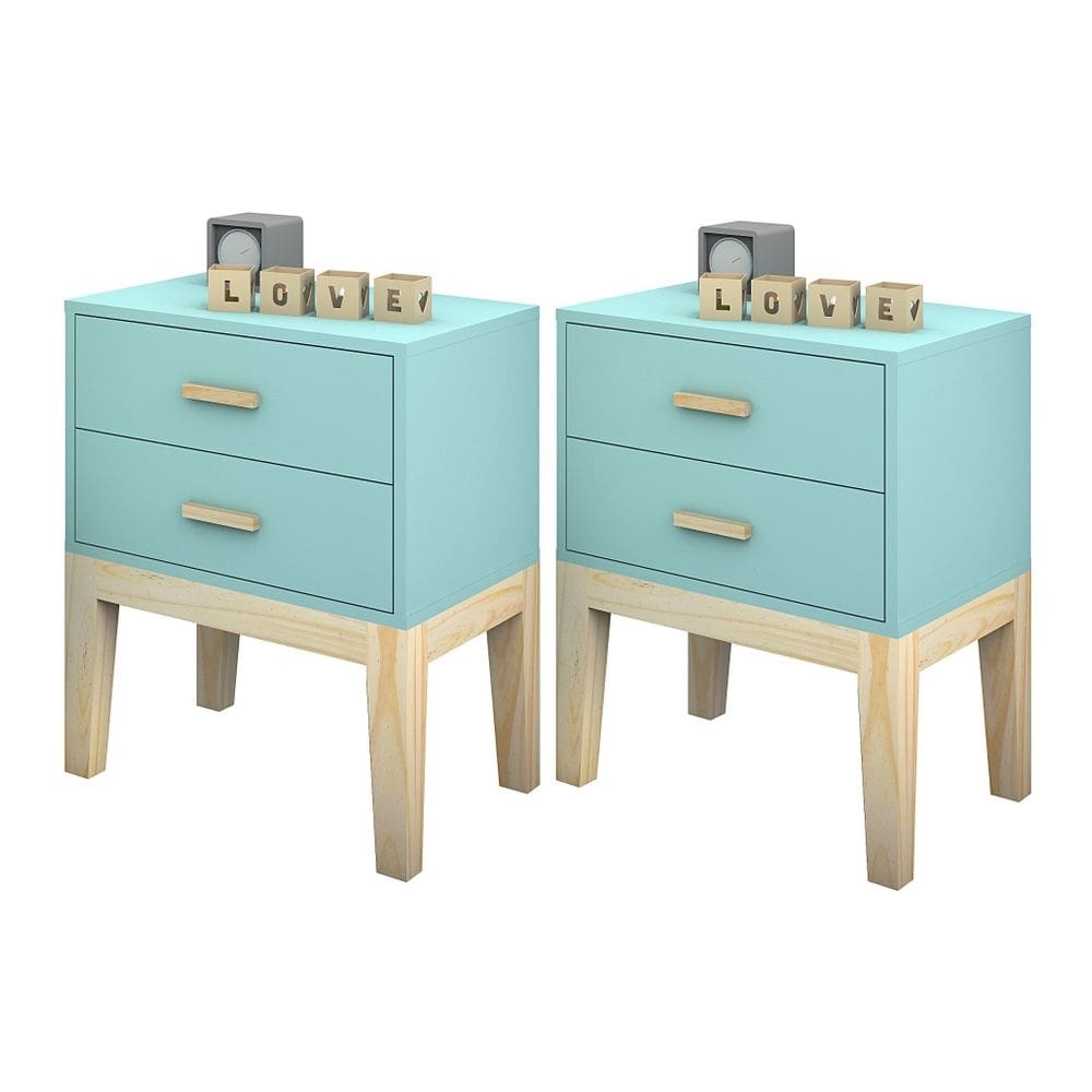 Kit 2 Mesa de Cabeceira Teen Menta Infantil Pés Reforçada Estilo Moderno