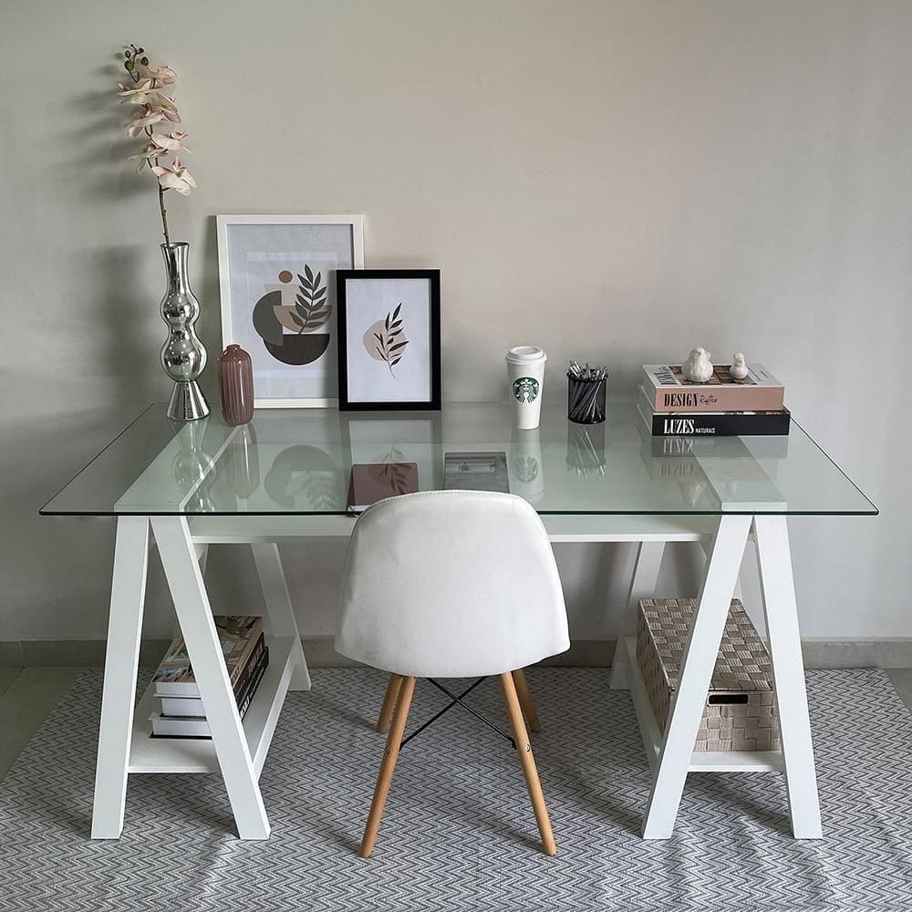 Escrivaninha Com Vidro Temperado Kentucky Branco