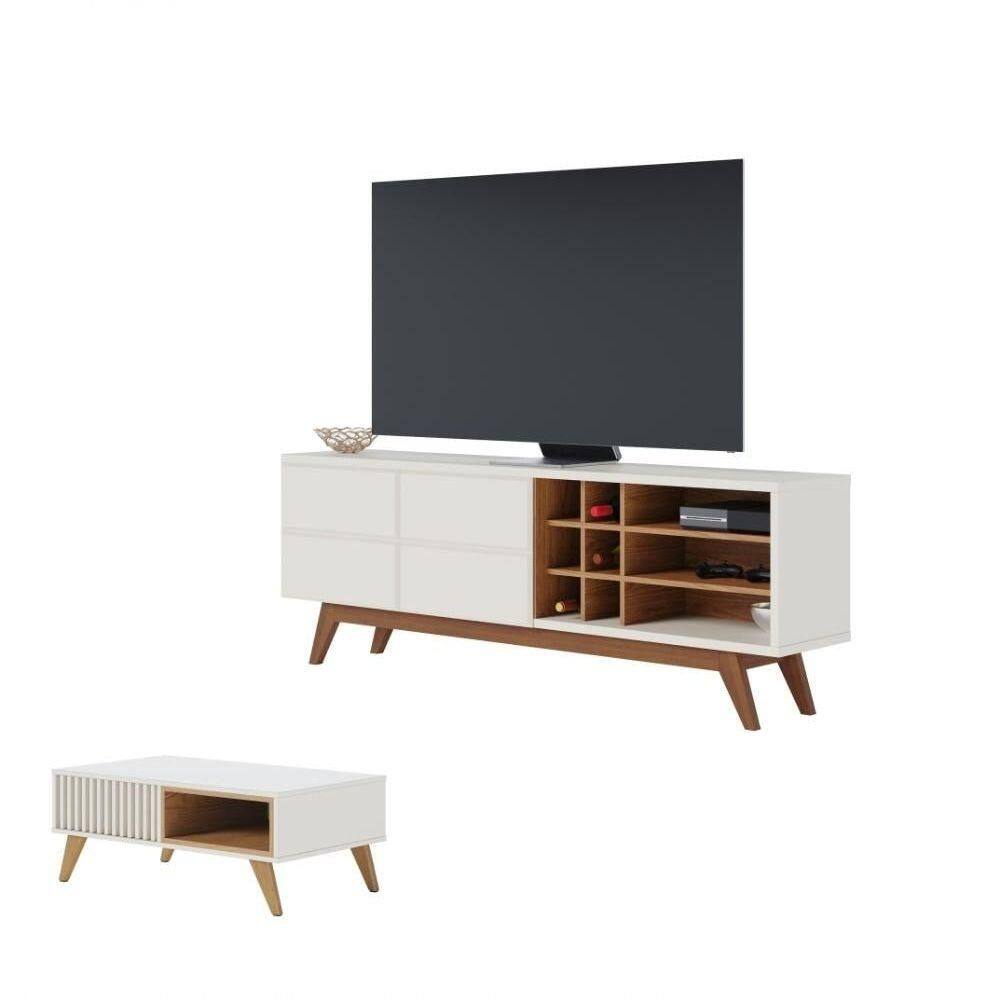 Jogo Rack Para Tv E Mesa De Centro Charles Off-white Freijo