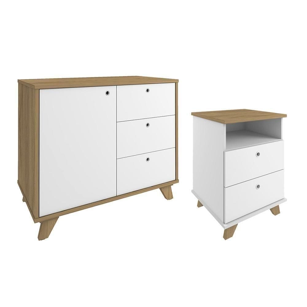 Conjunto Balcão E Gaveteiro Basildon Olmo Branco