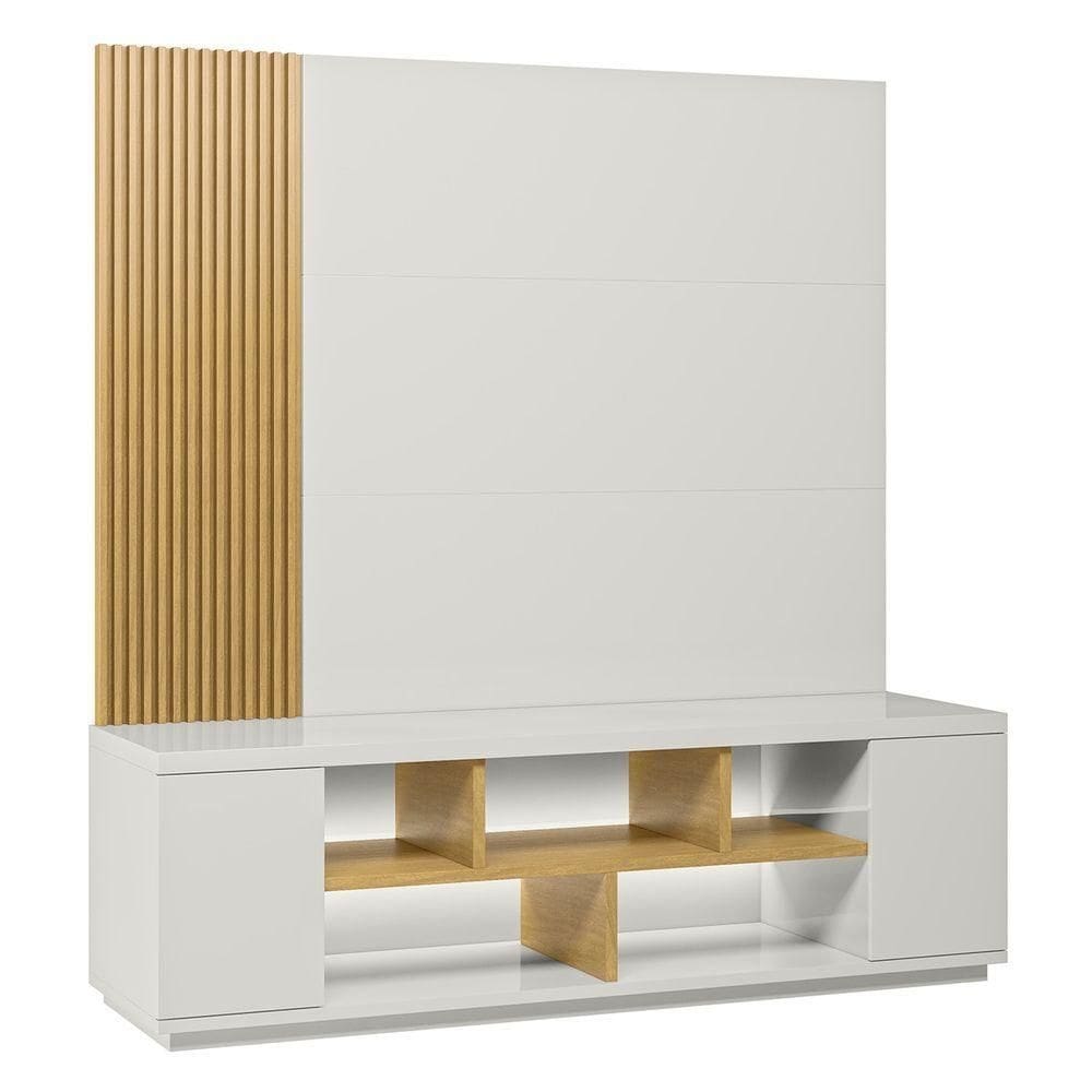 Rack Heloísa 2 Portas E Painel Lara C03 220 Cm Cor Laca Off White/freijó