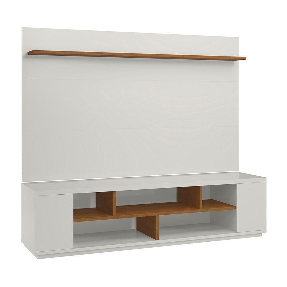 Rack Heloísa 2 Portas E Painel Lívia C03 220 Cm Cor Laca Off White/caramelo