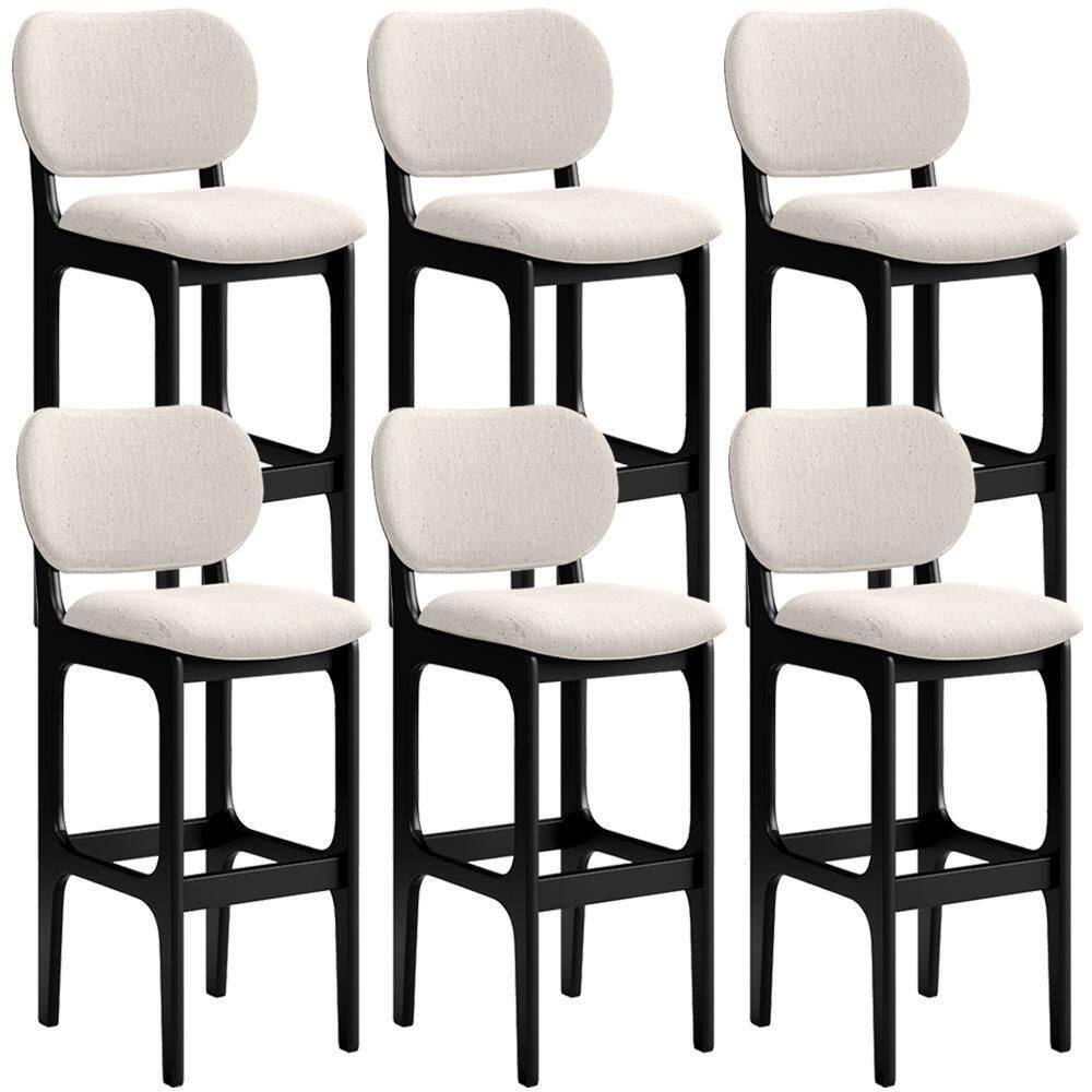 Kit 6 Banquetas Alta Bar Cozinha Betta L02 Preto Linho Cru