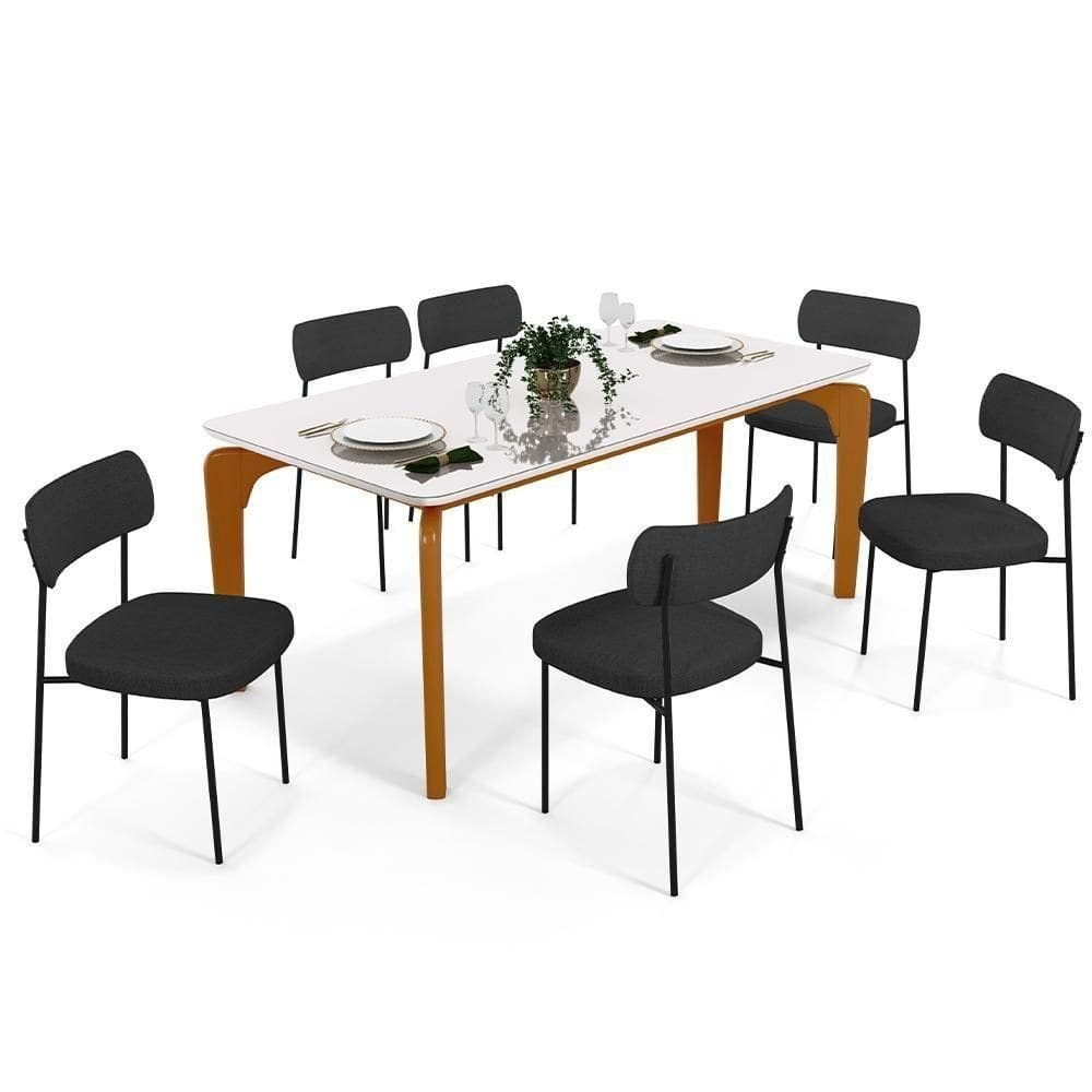 Mesa De Jantar 160cm Off White Com 6 Cadeiras Grafite