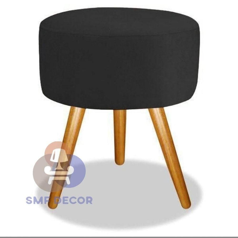 Puff Redondo Pés Palito Preto