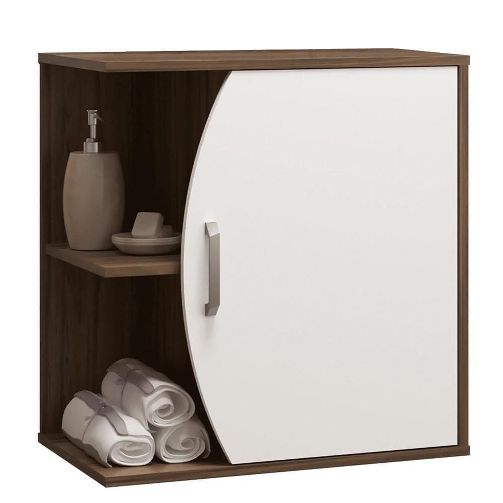 Armário Balcão Gabinete Para Banheiro 60Cm Branco Nogal