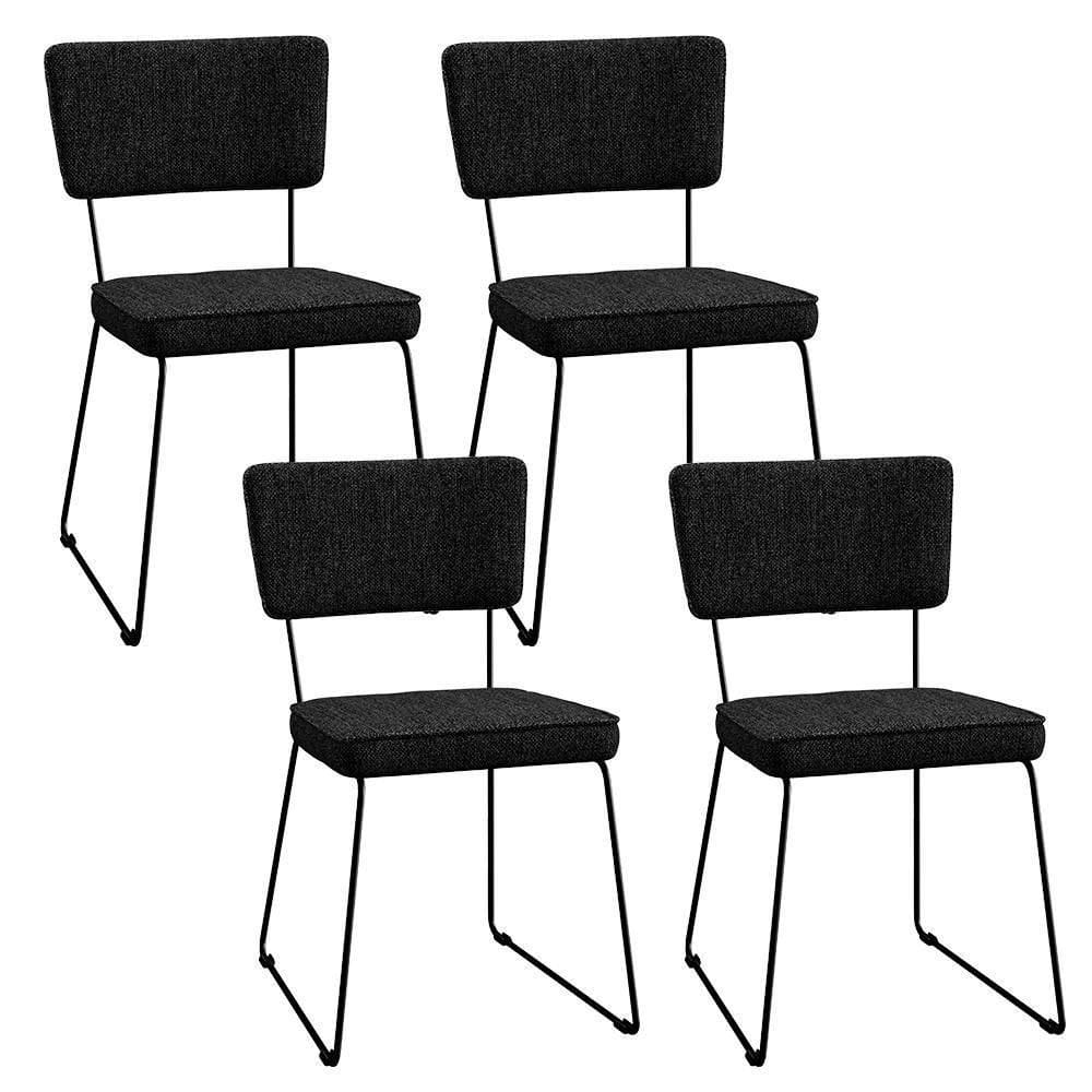 Kit 4 Cadeiras Estofada Para Sala De Jantar Base Aço Chumbo