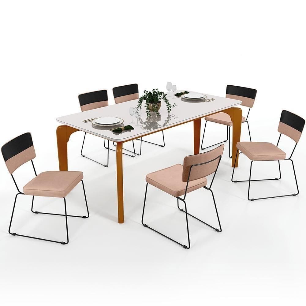 Mesa De Jantar Capri 160 Off White 6 Cadeiras Preto Rosê