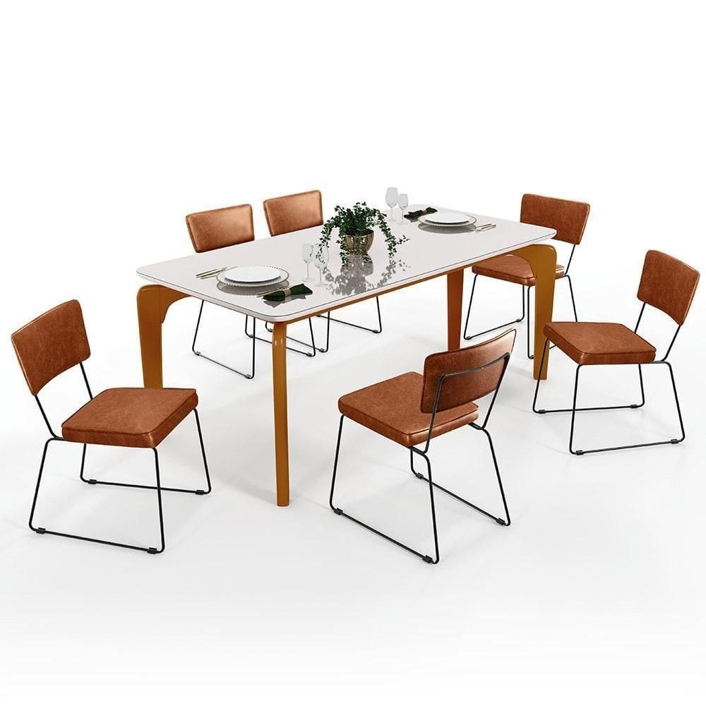 Mesa De Jantar 160cm Off White Nature Com 6 Cadeiras Camel