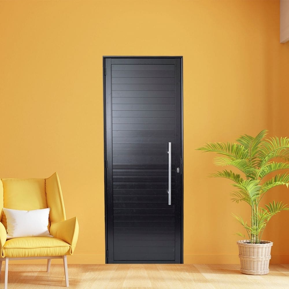 Porta de Aluminio Lambri 210x90cm com Puxador Linha Premium Lux-esquadrias Preto