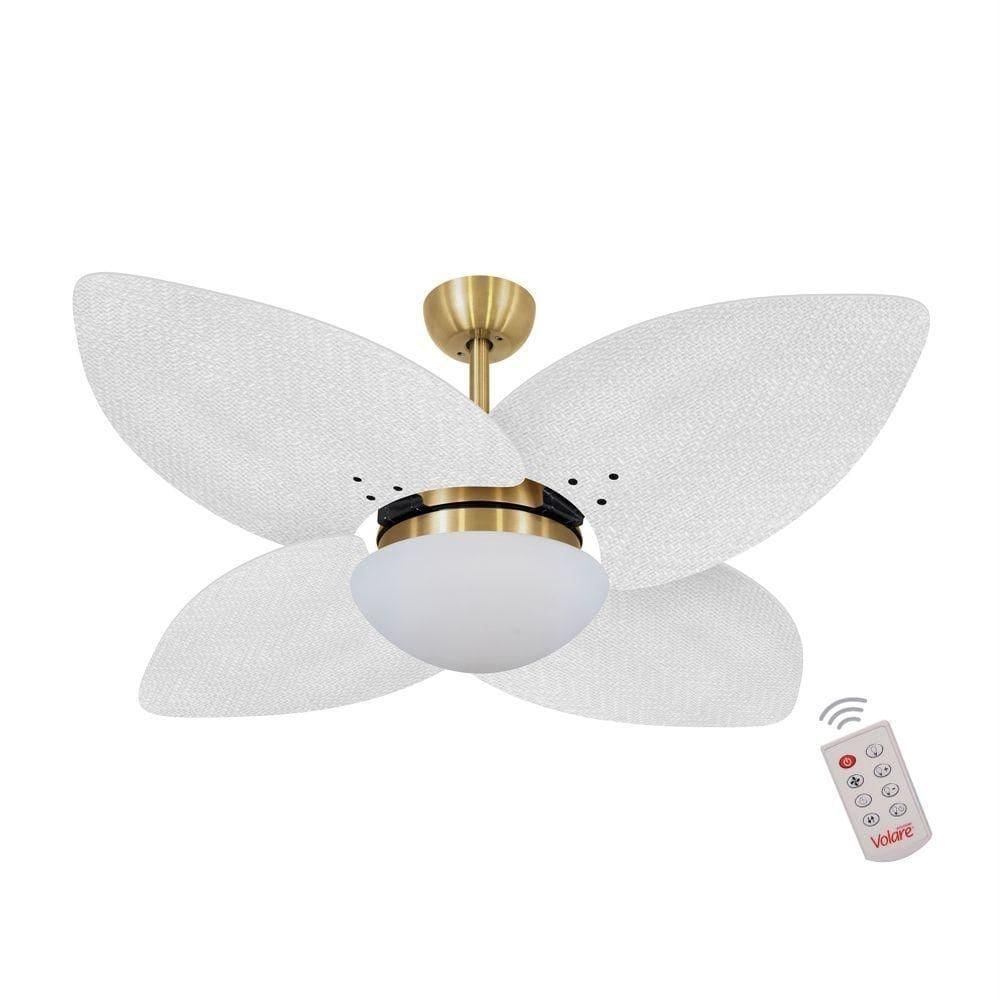 Ventilador De Teto Dourado 4 Pás Branco 127v C/ Controle