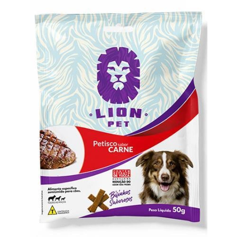 Petisco Cães Gatos Lion Pet Biscoito Carne 50G Kit 5 Unids