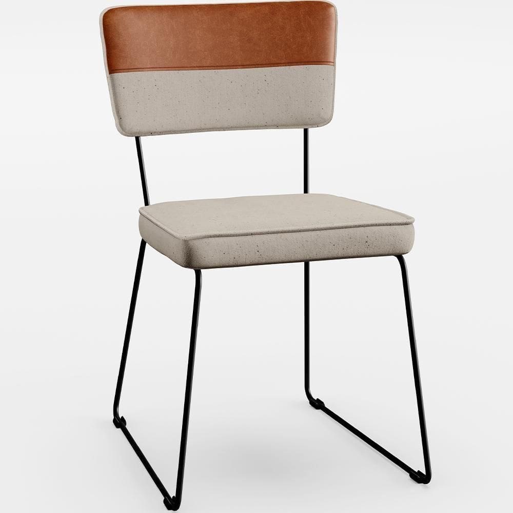 Cadeira Estofada Para Sala De Jantar Faixa Camel Linho Bege
