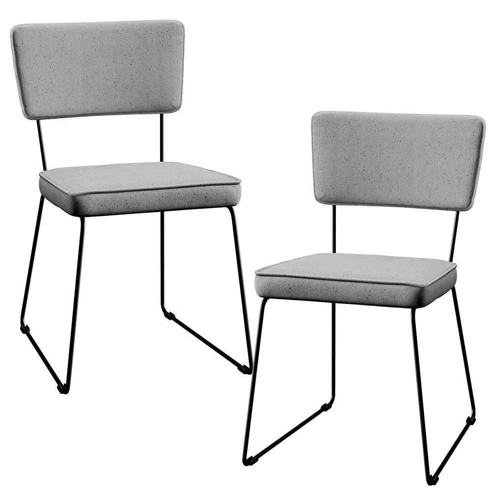 Kit 2 Cadeiras Estofada Para Sala De Jantar Base Aço Cinza