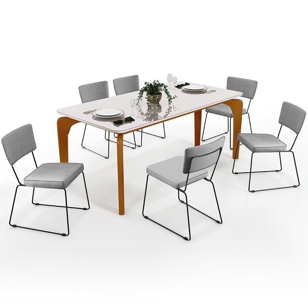 Mesa De Jantar 160cm Off White Nature Com 6 Cadeiras Cinza