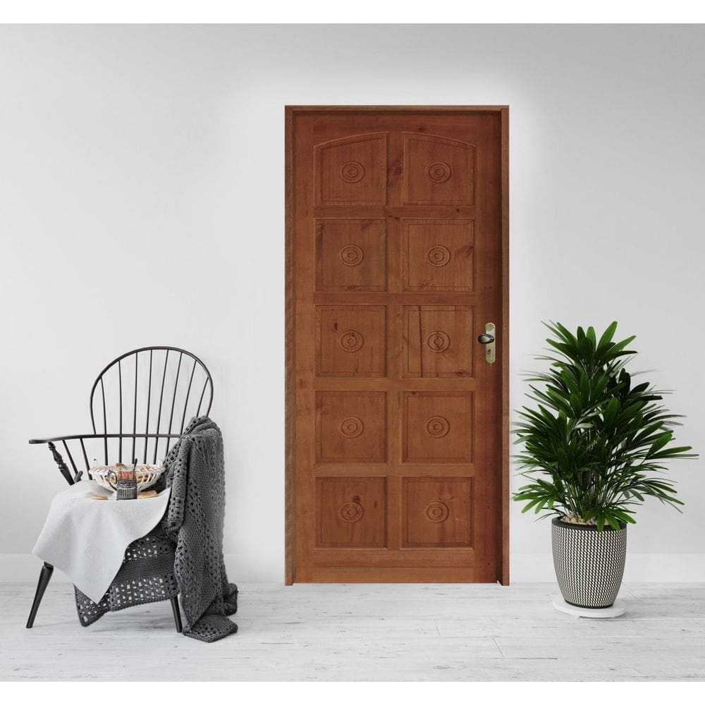 Kit Porta Pronta Torneada 10 Bicos Coleção Urban Fechadura Mecânica 214x88x14 Rodam Portas Natural