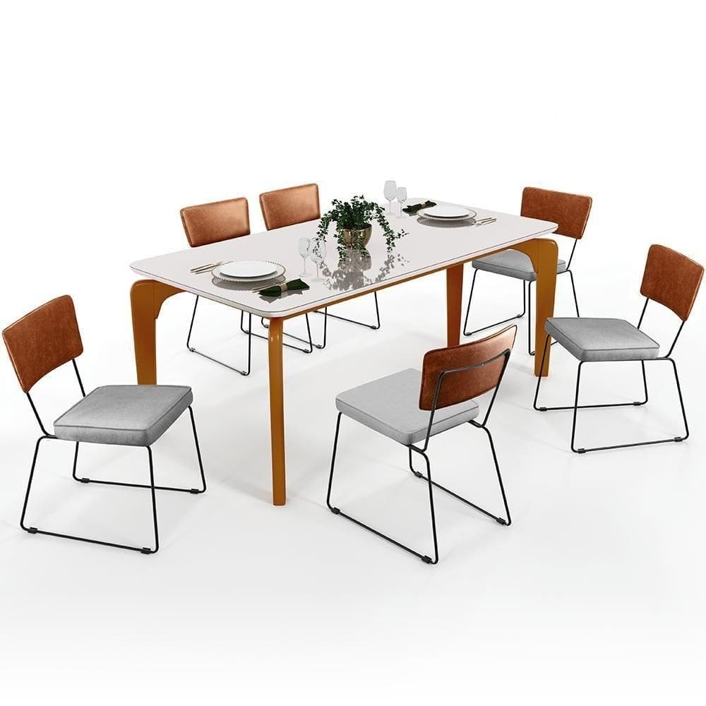 Mesa Capri 160cm Off White Com 6 Cadeiras B05 Camel Cinza
