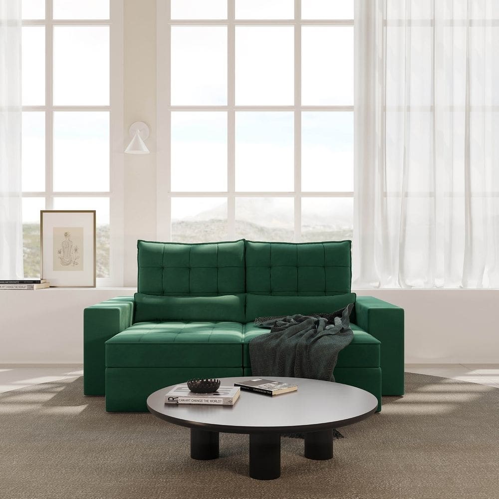 Sofá Retrátil e Reclinável 3 Lugares 220cm Embaúba Extra Cabecasa Madeiramadeira Verde Diamante