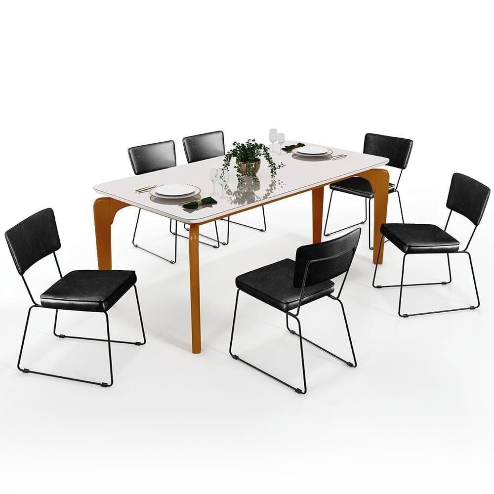 Mesa De Jantar 160cm Off White Nature Com 6 Cadeiras Preto