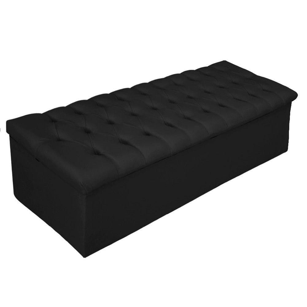 Calçadeira Baú Estofada Mel 140 Cm Casal Suede Preto