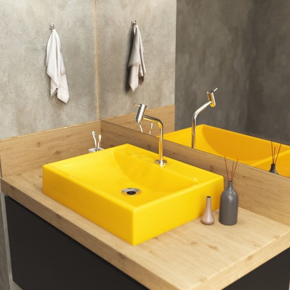 Kit Cuba RT49 com Torneira Pratika 1060 Metal e Válvula 1 Polegada e Sifão Cromado e Flexível Compace Amarelo
