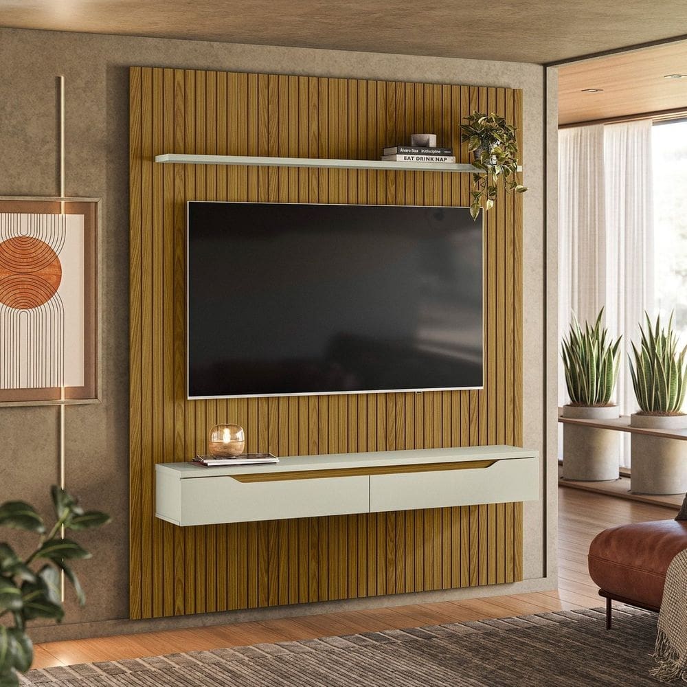Painel para Tv até 65 Polegada Ripado Frizz Duetto Cedro frj ac/ off white ac