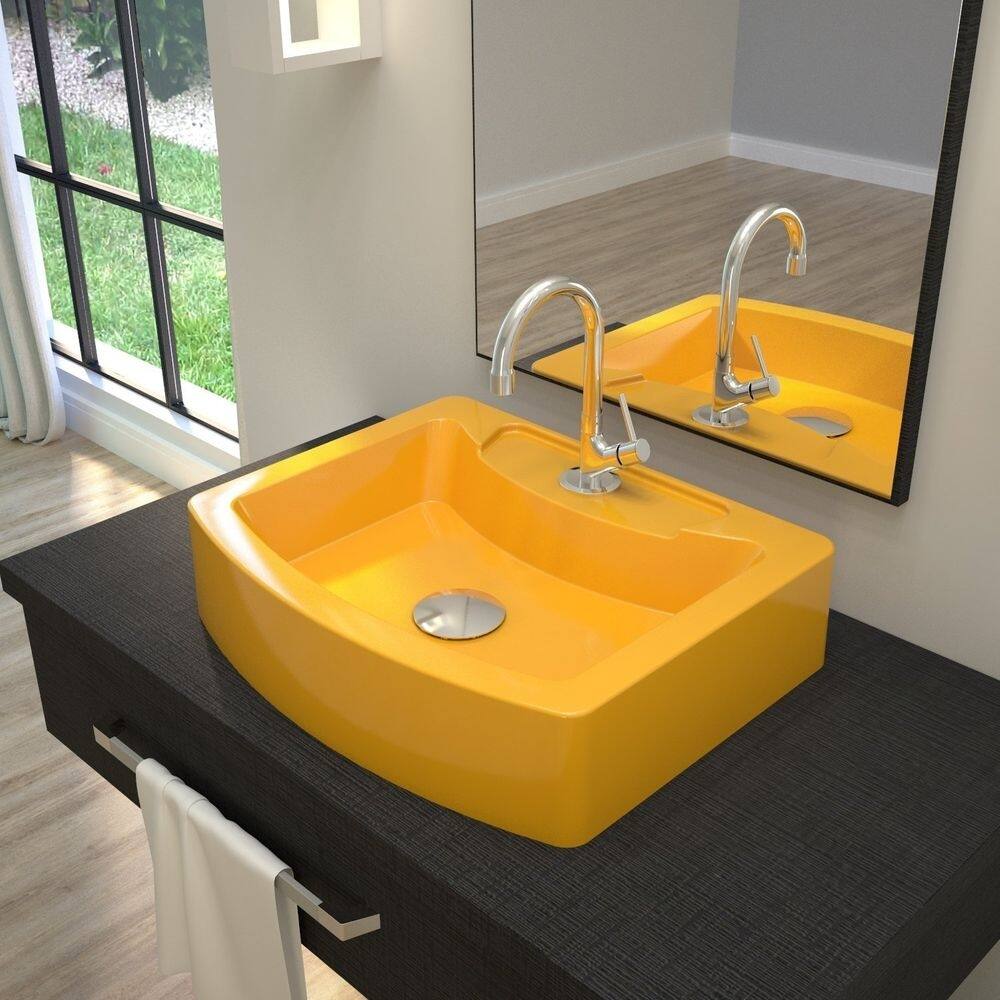 Kit Cuba RT41 com Torneira 1198 Metal e Válvula Click 1 Polegada G e Sifão Pvc e Flexível Compace Amarelo
