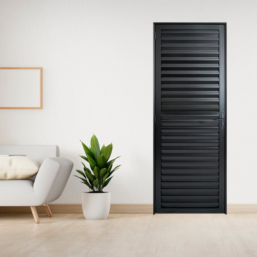 Porta de Aluminio Palheta 210x70cm Linha Plus Lux-esquadrias Preto