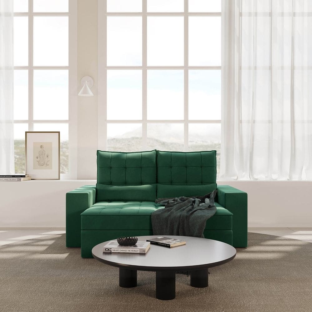 Sofá Retrátil e Reclinável 3 Lugares 180cm Embaúba Extra Cabecasa Madeiramadeira Verde Diamante