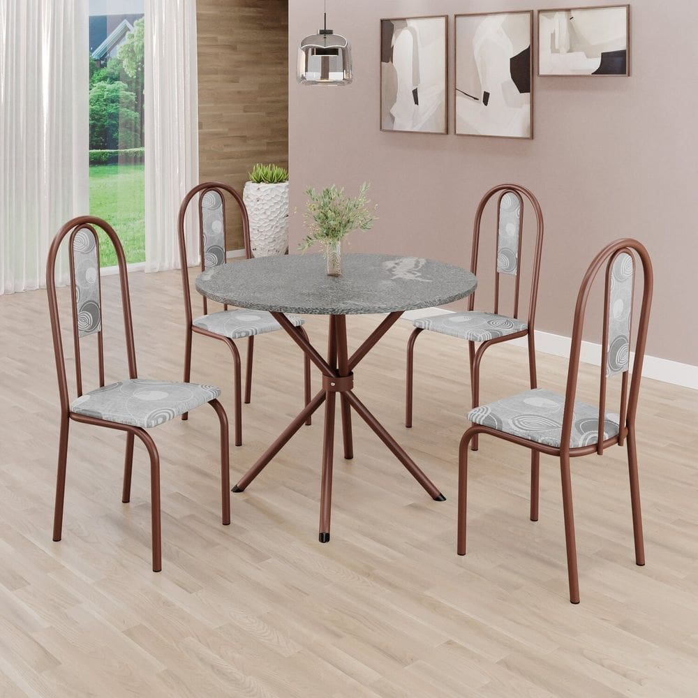 Conjunto Sala de Jantar Mesa Redonda 70cm Tampo Granito Topázio 4 Cadeiras Linda Yescasa Paraopeba/Marrom