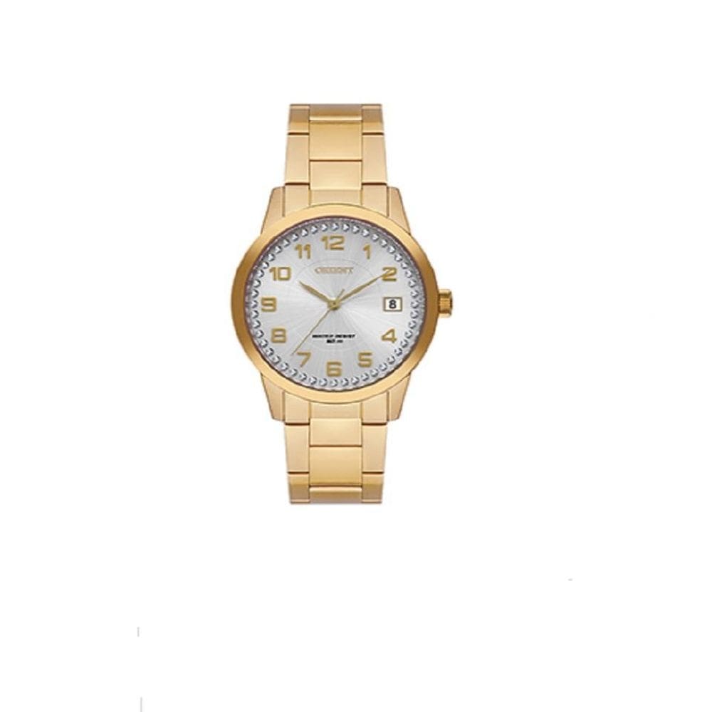 Relogio orient feminino dourado strass aço inox fgss1237