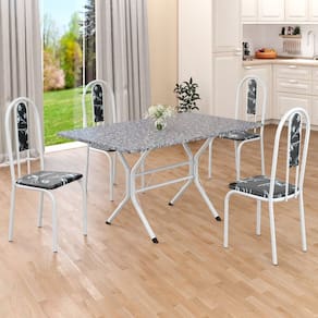 Conjunto Sala de Jantar Mesa Retangular 120x75cm Tampo Granito Ocre 4 Cadeiras Linda Yescasa Preto Floral/Branco