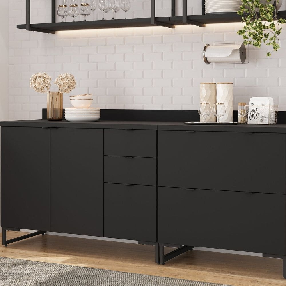 Cozinha Modulada 2 Peças Balcão 120cm, Balcão com Gaveta 80cm Iron Espresso Móveis Preto