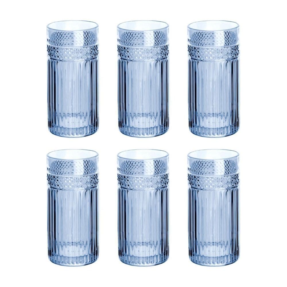 Jogo 6 copos vidro água 360 ml azul linha palace l`hermitage