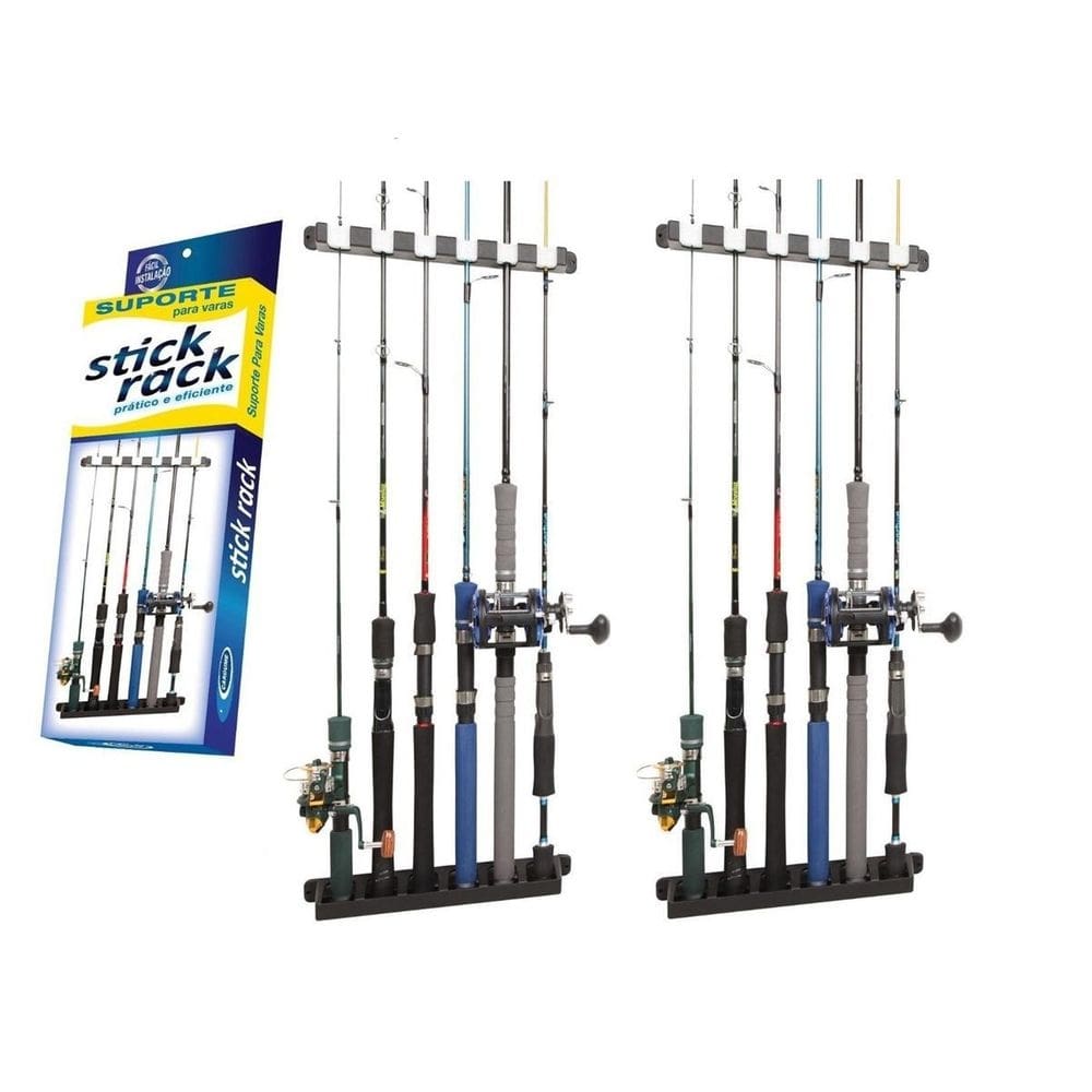 Kit 2 suporte organizador parede rack 12 varas pesca cardume