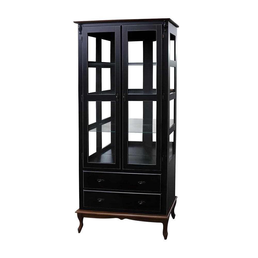 Cristaleira com Espelho 2 Portas 3 Prateleiras de Vidro 2 Gavetas Pés Luiz XV Sevilha - E