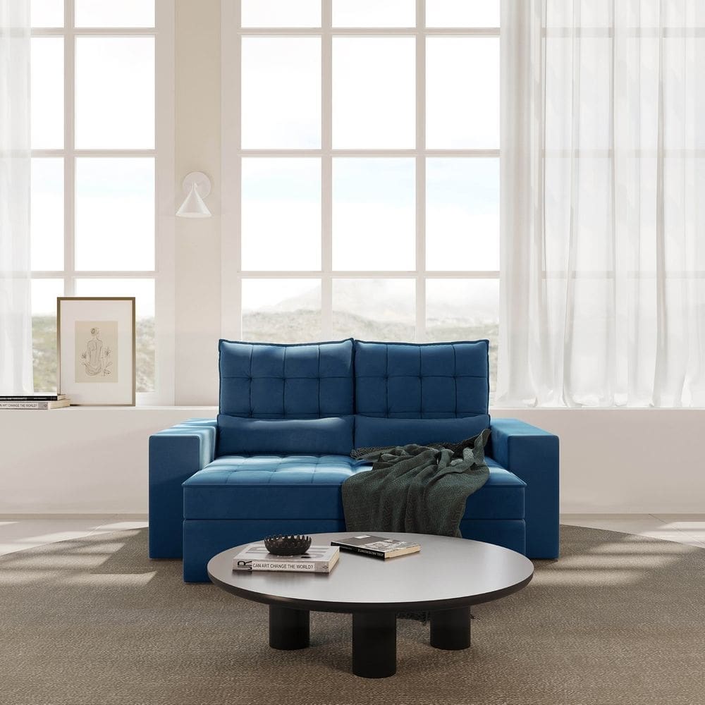 Sofá Retrátil e Reclinável 3 Lugares 190cm Embaúba Extra Cabecasa Madeiramadeira Azul Diamante
