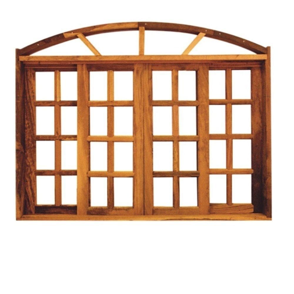 Vitrô Correr 4 Folhas Quadriculado de Madeira Imbuia em Arco 1,40 x 1,20 Rodam Natural